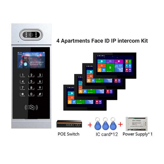 Rj-45 Interface Video Intercom Ip Video Doorbell System Living Face Recognition Unlocking Password Unlocking for 3 Apartments