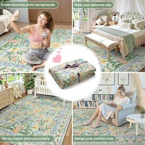 <span class=keywords><strong>Tapis</strong></span> d'intérieur bohème ultra fin, non pelucheux, à motifs floraux, lavable en machine, <span class=keywords><strong>rose</strong></span> et <span class=keywords><strong>vert</strong></span> doux, 5x7 - Product Image 5