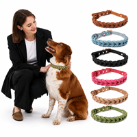 Handgeflochtenes Echtes Leder Hundehalsband, 6 Einfarbige Varianten Dunkelbraun Rosa Schwarz Blau Mintgrün Beige Verstellbares Haustierhalsband