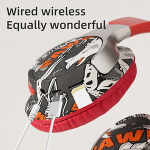 Headphones <b>Wireless</b> <b>Bluetooth</b> Over Ear Dynamic <b>Microphone</b> Red Graffiti Design Sports Music - Product Image 4