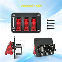 Panneau de commutation à bascule 3 gangs 12V avec LED rouge, interrupteur à bascule d'allumage 3 broches SPST étanche pour voiture, camping-car, bateau, tout-terrain, camion