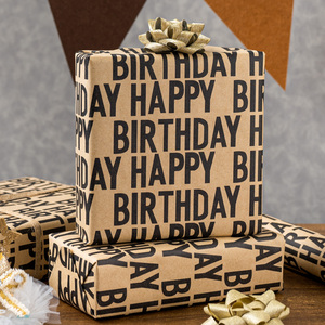 Happy Birthday Kraft Gift <b>Wrap</b> <b>Paper</b> <b>Roll</b> Recyclable Offset Printed Uncoated for Gift & Craft Use - Product Image 1