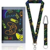 Portefeuille enfant en toile imprimée manette de jeu, pliable en trois, avec cordon de poignet, porte-cartes étudiant pour garçons, porte-monnaie à fermeture Velcro