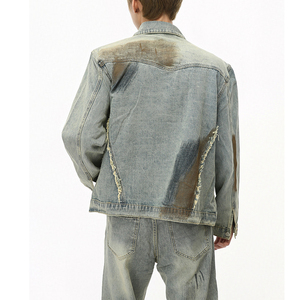 Completo da <span class=keywords><strong>Uomo</strong></span> in Denim Stile Casual Streetwear Due Pezzi con Giacca Patchwork e <span class=keywords><strong>Jeans</strong></span> - Product Image 5