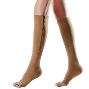 New Knee High Within Graduated 20-30mmHg For Running Athletic Varicose Veins Travel Zipper Medical Compression Socks