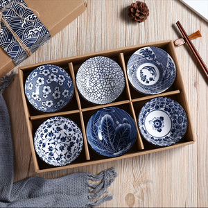 Japanese Colored Hand Painted White and Blue Porcelain Ceramic Food Breakfast Rice Soup Noodle <strong>Ramen</strong> Bowl Chopsticks Gift <strong>Sets</strong> - Product Image 1