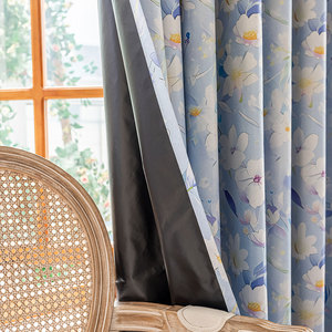 <span class=keywords><strong>Tende</strong></span> americane con stampa floreale in poliestere effetto acquerello azzurro chiaro per soggiorno, camera da letto e decorazioni per la casa - Product Image 3