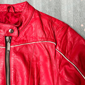 Jaket Balap Vintage Merah Berkualitas Tinggi Khusus Pria Kulit Asli dengan Patch Chenille Bordir Gaya Vintage Chaquetas - Product Image 3