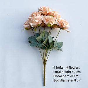 PT-R097 <span class=keywords><strong>Design</strong></span> moderne et original, bouquet de 9 fleurs artificielles en soie rose pour la décoration de mariage - Product Image 2