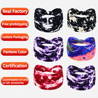 Bandeau personnalisé tie-dye pour femme, imprimé marbré tourbillonnant, bandeau froncé large, turban, accessoires colorés bohèmes rétro pour le quotidien