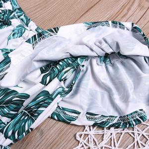 Combinaison d'été imprimée feuilles, épaules dénudées, taille haute, pantalon large, pour enfant fille, barboteuse bébé fille - Product Image 6