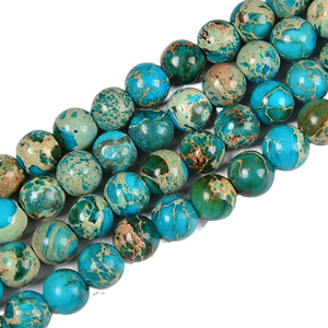 Perles rondes en jaspe impérial bleu turquoise sédiment marin Kelingna, 4 mm, 6 mm, 8 mm, 10 mm, 12 mm, certifiées GIC pour la fabrication de bijoux - Product Image 1