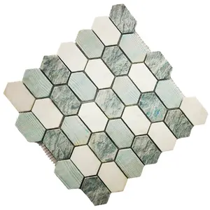 Mosaico de resina hexagonal para decoração de paredes, pisos, banheiros, cozinhas, azulejos, personalização de suporte de fábrica