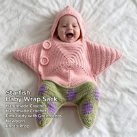 Ensemble de photographie pour nouveau-né en coton fait main, écoresponsable, au crochet, motif étoile de mer, avec capuche, cadeau de baby shower, vente en gros