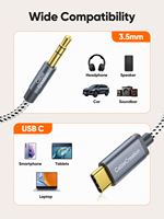 CableCreation 1/8 Câble auxiliaire stéréo USB C vers 3.5mm pour téléphone de voiture et lecteur DVD pour casque d'écoute
