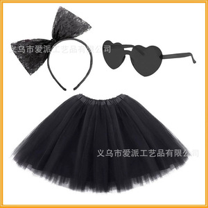 <b>Red</b> Lace <b>Bow</b> Headband With Heart Sunglasses And Tutu Skirt For Christmas Party Adult Costume - Product Image 5