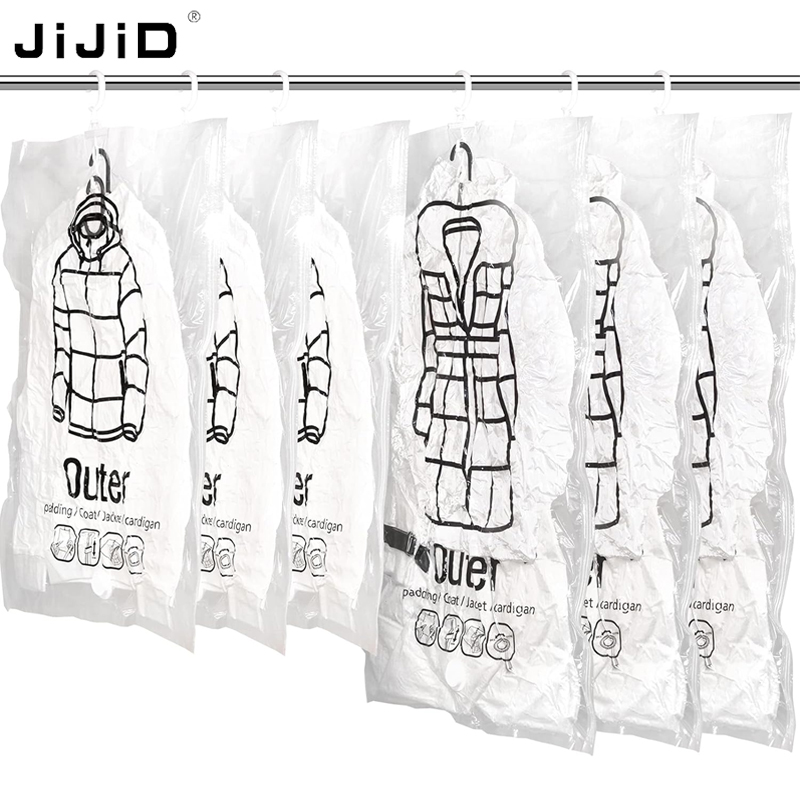 JIJID Closet Hanging Organizer Vacuum for Clothes Storage with Hanger Space Saving Clear Seal Bags Wardrobe Compressed Bag