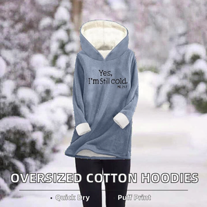 Women's Blue Plush Fleece <b>Hoodie</b> Long Sleeve Pullover with <b>Sherpa</b> <b>Lined</b> Hood and Pocket - Product Image 2
