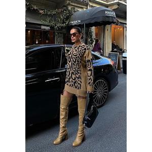 Suéter con estampado de leopardo para mujer, manga larga, informal, color camel, ajuste estándar, para otoño - Product Image 6