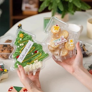 PET Christmas Tree Shape <strong>Plastic</strong> Packaging Box with Lid <strong>Dessert</strong> Display <strong>Tray</strong> for Candy Baking Western Pastry Frosting Cookies - Product Image 1