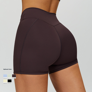 Pantaloncini sportivi da <span class=keywords><strong>donna</strong></span> <span class=keywords><strong>a</strong></span> vita alta pantaloncini da Yoga frontali <span class=keywords><strong>a</strong></span> 4 vie elasticizzati <span class=keywords><strong>a</strong></span> compressione ad asciugatura rapida da palestra pantaloncini da corsa per Fitness - Product Image 2