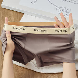 Boxer da <span class=keywords><strong>uomo</strong></span> traspirante alto elastico tinta unita biancheria intima comodi slip semplici con stampa inguinale amichevole - Product Image 4