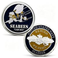 Pièce de collection commémorative US Navy Seabees Challenge Coin - « Nous construisons, nous combattons » - Métal émaillé plaqué rond - Souvenir de la marine américaine