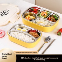Boîte à lunch carrée isotherme en acier inoxydable 304 Changyuan, portable, 4 compartiments, anti-fuite, style créatif, quatre panneaux, pour enfants