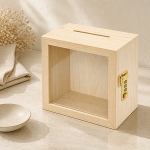 Boîte en bois massif avec fenêtre transparente, serrure à code, grande capacité, tirelire en bois <span class=keywords><strong>pour</strong></span> enfants et adultes, cadeau - Product Image 3