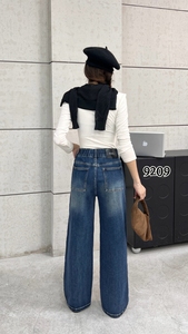 大码女式牛仔裤高腰阔腿长裤弹力面料透气环保休闲时尚曲线美 - Product Image 6