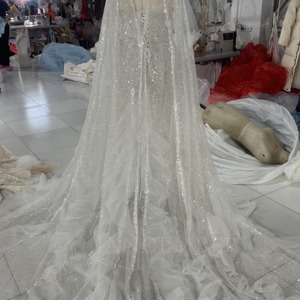 Wx393 Mermaid <b>Wedding</b> Dress High Collar Keyhole Beaded Sheer Cape Sleeve Sparkling Long Train Jancember - Product Image 6