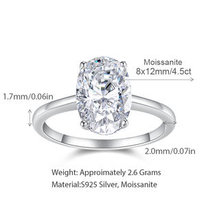 Anillo de compromiso de moissanita de plata 925 para mujer, joyería de boda de solitario de corte ovalado Simple, regalo de promesa clásico minimalista - Product Image 6