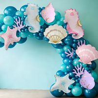 Ensemble de ballons en aluminium sirène de dessin animé, coquillages, hippocampes, étoiles de mer, animaux marins, pour fête prénatale ou anniversaire sur le thème de l'océan pour fille