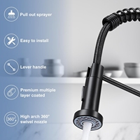 Robinet de cuisine moderne flexible extractible noir, double mode, monocommande, 1 trou, en acier inoxydable, à poser sur comptoir, usage commercial