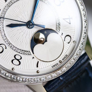 Reloj de Diseño para Mujer 2026, Correa de Cuero Azul, Caja con Moissanita, Esfera con Fase Lunar, Cristal de Zafiro, Reloj de Alta Gama Resistente al Agua - Product Image 4