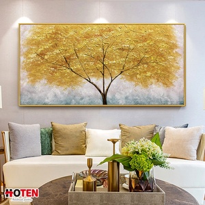 Pintura al Óleo Abstracta Decorativa Moderna con Hojas Doradas, Pintada a Mano, con Escena de Árbol, sobre Lienzo, para Decoración de Pared Interior, Tamaño Personalizado - Product Image 3