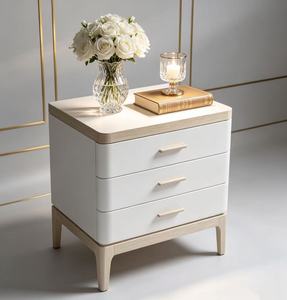 Modern Two-tone Solid Wood Nightstand,3 Drawer Wood Pull Curved Leg Bedside Cabinet for Minimalist Bedroom <b>Night</b> <b>Stand</b> - Product Image 1