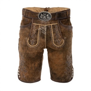 Pantalones Cortos Bávaros de Cuero de Cabra con Diseño a Cuadros y Aspecto Antiguo para Hombre, Cintura Media, Transpirables, para Oktoberfest, Todas las Tallas - Product Image 1