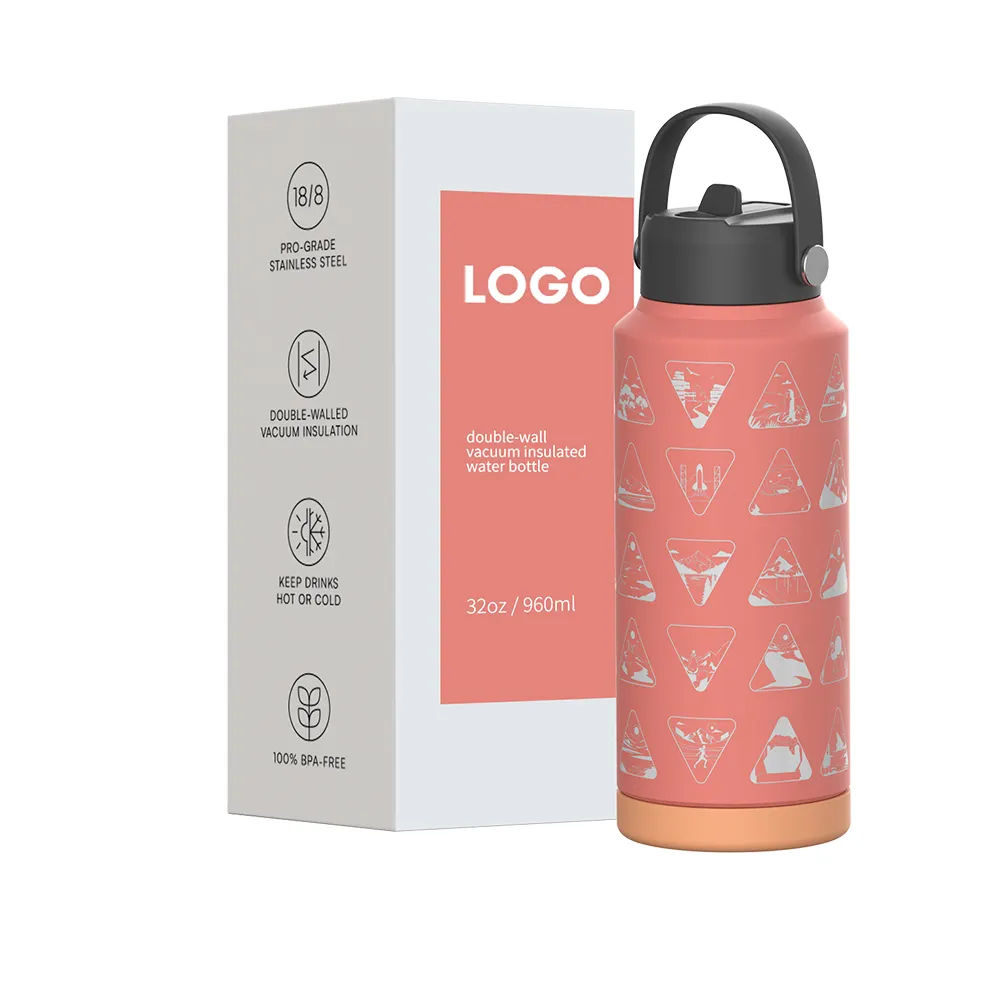 Funny Sticker Kids Vacuum Flask 1L Insulated Stainless Steel Water Bottle Insulated Sport Flask for Traveling Hiking