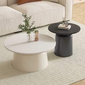 Mesa de Centro Redonda con Superficie de Resina, Base Blanca con Acabado Pintado, Diseño Moderno para Sala de Estar - Product Image 2