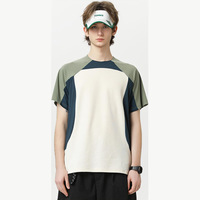 Camiseta de verano para hombre, retro, informal, 100% algodón, manga corta, cuello en contraste de tres colores, 200 gramos, camiseta que combina con todo