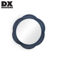 Miroir mural rond en forme de fleur de DX Designs, cadre bleu marine texturé tissé à la main, miroir décoratif d'appoint pour la décoration murale de la maison