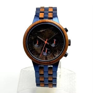 Montre chronographe hybride bois-métal pour homme, lunette en bois naturel, fenêtre de date, bracelet mixte acier-bois, montre décontractée étanche - Product Image 1
