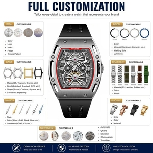 Montre mécanique personnalisée avec logo pour homme, boîtier creux automatique en forme de tonneau, mouvement japonais OEM, montres de sport pour hommes - Product Image 2
