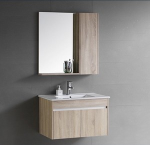 Natural Wood Bathroom Sink Vanity Modern Minimalist Style White Ceramic Integrated Basin - Product Image 2