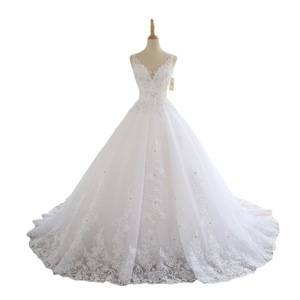 Wedding Dress V Neck Lace Sleeveless Empire Waist White Vintage Bridal Gown Women's Formal Wear - Product Image 5