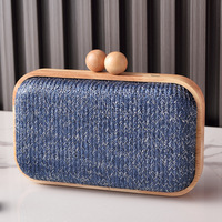 Dompet Manik Kayu dengan Kancing Lipat untuk Wanita, Tas Tangan Anyaman Jerami Modis, Tas Selempang Wanita dengan Jepitan Kayu, Dompet Pantai