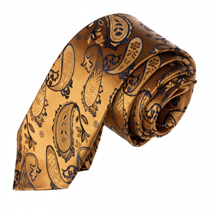 เนคไทนกำเนิดจากไก่งวงทำมือลาย Paisley สีทองและสีน้ำเงินพิเศษ - Product Image 2