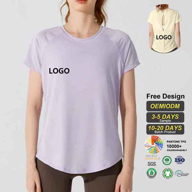 Factory Low Price Yoga Fitness Wear Short Sleeve Recycled Fabric Sports Tops Women Breathable Loose Quickt Drying T-shirt