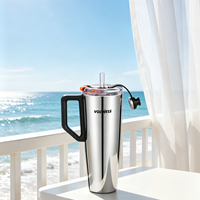 Thermos en acier inoxydable avec bec rétractable, paroi intérieure lisse, design simple, idéal pour les fêtes, tasse cadeau, brosse de nettoyage incluse